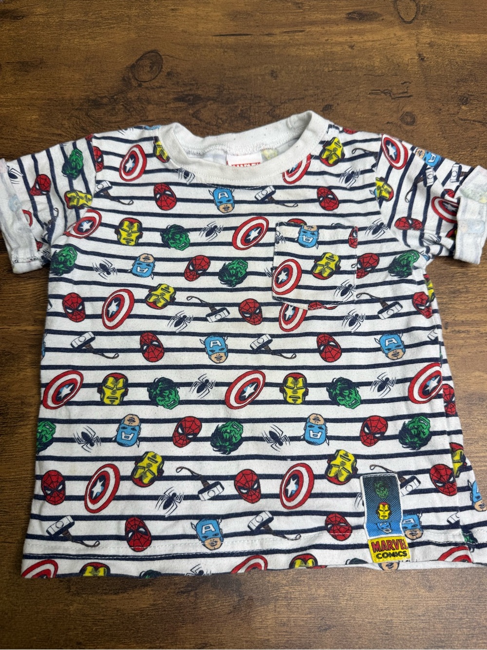 ⭐️5 for $20⭐️ Marvel Kids' SS Striped Superhero Tee - White/Multi 12-18M